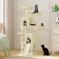 TEMU Cat Tree, 158cm Large Cat Tree For In Door Cats, Multi-level Cat Climbing Frame With 16 Scratching Posts, Cat With Perches, Cat Condo And Hammock, For Large And Small Cats