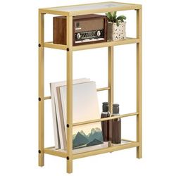 TEMU 3-tier Side Table, Narrow End Table With Storage Shelf And Tempered Glass Tabletop For Small Spaces, Bedroom, Living Room, Entryway, Gold Tone