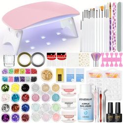 TEMU Peacecolor Acrylic Powder Kit Glitter Powder Acrylic Liquid Mini Nail Lamp Nail Decoration Tools For Beginners Nail Extension Building Starter Kit Diy Gift