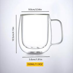 TEMU 2pcs Coffee Cup Heat Resistant Glass Mug Birthday Gift Latte Cappuccino 350ml Milk Cup Juice Water Cup Souvenir Holiday Gift