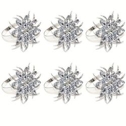 TEMU 6pcs/ Hotel Tableware Floral Napkin Rings For Lotus Flower Napkin Holders Silvery Factory Wholesale