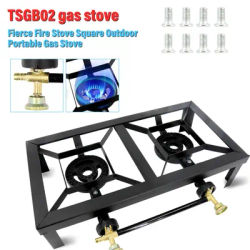 Camping Stove Double Burner Cast Iron Propane Gas LPG Stove BBQ Cooker UK