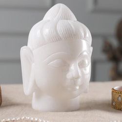 Quiet Buddha,'Alabaster Buddha Head Sculpture Hand-Carved in India'