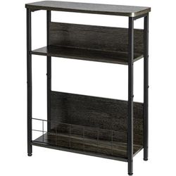 "TEMU Vintage Slim Side Table, 3-tier Modern End Table For Narrow Spaces, 24.6" Height, Small Nightstand With Storage Shelf & Magazine Rack, Space-saving Design For Sofa Or Bedside Grey"