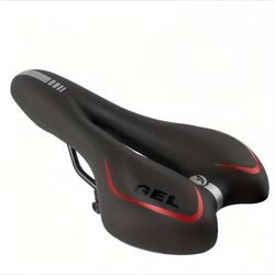 TEMU Gel Bike - Waterproof Soft Cushion Seat For , Black With Red Accents, For Road, Mountain, City & Exercise Bikes, Bicycle Seat, Exercise Bike Seat, Ergonomic Bike , Durable Bike