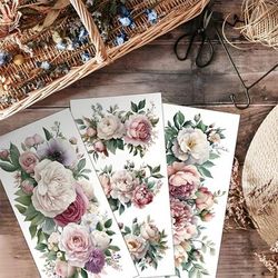 TEMU Uv Dtf 3pcs/set Floral Decor Furniture And Crafts Transfer 15.24x30.48cm Rose Peony Furniture Decal Flower Transfer Sticker Suitable For Wooden Furniture Home Decoration