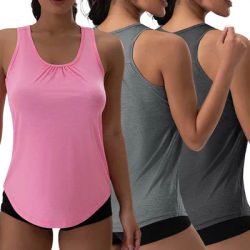 V-Neck Pleated Sleeveless Yoga Top for Women Loose Sports Top Solid Color Elastic Shirts Running Exercise Vests Gym Clothing