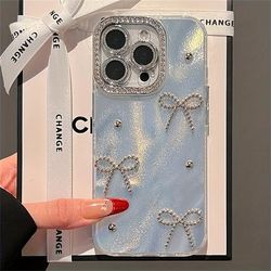 TEMU Luxury Glitter Rhinestone Bowknot Phone Case For Iphone 16 15 14 11 Pro Cases Bling Lens Protection Back Cover