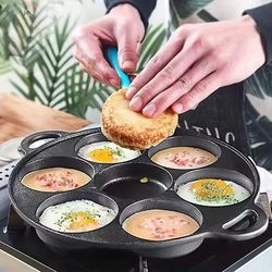 TEMU Cast Iron Round Egg Frying Pan With 2 Heat-resistant Ears Handle, Egg Dumpling Pot Mold Pan Pancake Pan Suitable For Home Commercial Stall, Pan, Gas Stove Cooker, 31*25*2cm, Black
