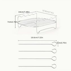 TEMU Stainless Steel Air Fryer Rack Accessories, Round Fryer With 4 Skewers, Multifunctional Grill With Skewers For Cooking And Dishwasher Safety, Kitchen Supplies