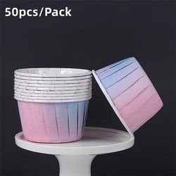 TEMU 50pcs Gradient Purple Pink Cake Cups, Rolled Rimmed Cake Cups, Heat Resistant Cake Paper Holders, Cake Stands, Mini Muffin Molds, Baking Cups, Wedding And Birthday Party Cupcake Liner