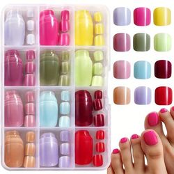 TEMU 288pcs Short Press-on Toenail Stickers, In 12 Colors Including Red, Pink, And Yellow, Suitable For Women And S' Diy Summer Removable Nail Decorations