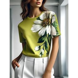 Per donna Maglietta Floreale Grafico Piante Vintage Elegante Classico Manica Corta Girocollo Top Regolari Quotidiano Weekend Stampato Nero Blu Viola Verde Grigio Estate Primavera