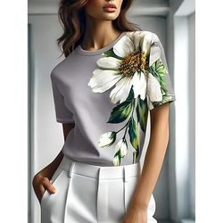 Per donna Maglietta Floreale Grafico Piante Vintage Elegante Classico Manica Corta Girocollo Top Regolari Quotidiano Weekend Stampato Nero Blu Viola Verde Grigio Estate Primavera