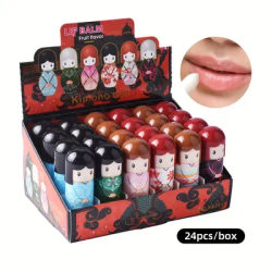 24PCS Cute Kimono Doll Lip Balm Lip Primer Moisturizing Longlasting Lip Balm Lips Care Makeup Girl Party Supplies