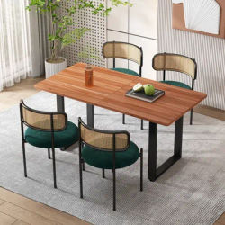 Chaise à manger rembourrée - lot de 4, dossier en rotin, pieds métalliques, pour salon ou à la chambre, velours vert/gris/noir