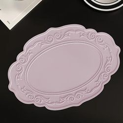 TEMU Elegant Oval Silicone Placemat With Floral Design – Heat-resistant, Non-slip Table Mat For Dining, Easy To Clean, Kitchen And Restaurant Decor, Silicone Mats For Kitchen Counter