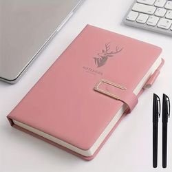 TEMU 3pcs A5 Leather Notebook Set With Bookmark, Hard Cover, Magnetic Closure, Waterproof - Ideal For Business Meetings And Universitie