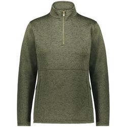 Holloway 223740 Women's Alpine Sweater Fleece 1/4 Zip Pullover in Olive Heather size Small | Polyester