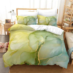 Parure de lit en marbre vert, ensemble de literie Queen King Size, courbe dorée, housse de couette en marbre pour enfants et adolescents, décor en marbre d'art abstrait moderne