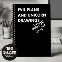 "TEMU 1pc Humorous Spiral Notebook Journal - "evil Plans And Unicorns" Sarcastic Cover With And White Illustrations - Work, School, Office, Or Home Gifts For , Colleagues,"