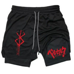 Anime Berserk Performance Men 2 in 1 Running Compression Shorts Training Quick Dry Gym Sportswear