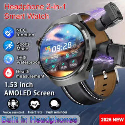 2025 nouveau homme montre intelligente TWS casque deux en un sans fil Bluetooth double écouteurs appel moniteur de santé Sport Tracker NFC Smartwatch