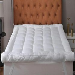 TEMU Luxury Mattress Topper, 10 Cm / 4 Inch Deep, Fluffy & Thick Filling Machine Washable, All Uk Size Single, Double, King, Super King & 4 Feet