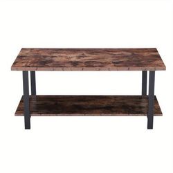 TEMU Vintage Industrial 2-tier Coffee Table With Storage - Mdf Top, Metal Frame, Freestanding Side Table For Living Room Sofa Area