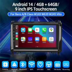 9" Android 14 4+64G Carplay Car Stereo Multimedia Player GPS SAT Navi For Mercedes Benz W169 W245 B200 W906 Sprinter W639 Viano