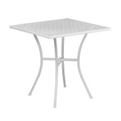 MoTak M199 28" Square Patio Table - White Powder Coated Steel w/ Rain Flower Design