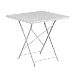 MoTak M180 28" Square Folding Patio Table - White Powder Coated Steel w/ Rain Flower Design