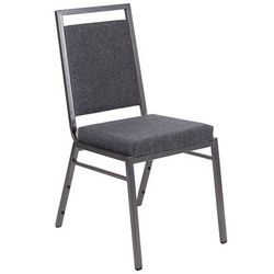 MoTak M026 Stackable Banquet Chair - Silver Steel Frame w/ Dark Gray Fabric Back & Seat
