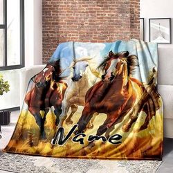 TEMU Customizable Blanket - Soft, Warm Polyester, - Ideal For Travel & Home Use - Perfect Gift For , Horse Lover Gifts