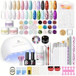 TEMU Coscelia Acrylic Nail Kit Acrylic Powder Glitter Nail Powder And Acrylic Liquid With Nail Lamp For Nail Extension Manicure Tools Set False Nails
