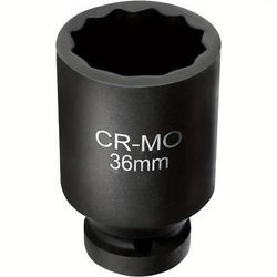 "TEMU Impact Socket 1/2" 36mm Impact Socket 12-point Drive Double Deep Socket Set Metric Axle Nut Socket Deep Rear Axle Nut Socket For Easy Removal Of Axle Shaft Nuts"