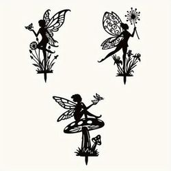 TEMU 3pcs/ Set Metal Garden Stake, Garden Fairy Metal Outdoor Decor For Your Patio And Lawn, Insert Silhouette Plaque Statue