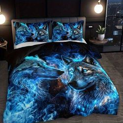 TEMU 2/3pcs Blue Flame Wolf Head Hd Printed Duvet Cover Set (1 Duvet Cover + 1/2 Pillowcases Without Pillow Core), Suitable For Home And Dormitory In All