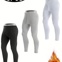 TEMU 3pcs Men's Winter Thermal Underwear And Leggings Set - Stretchy Knit Fabric, Solid Color, Skinny Fit For Casual Or