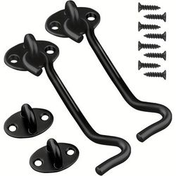 "TEMU 2 Pack Latch Black 100mm(4") Cabin Hooks And Eye Metal Door Hook Latch Heavy Duty Cabinet Latches For Door Gate Window Closet Shed"