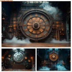 Retro Factory Clock Backdrop Baby Kids Family Christmas Eve New Year's Party Portrait Photography
