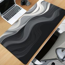 TEMU 1pc Modern Black, White & Gray Wavy Stripes Mouse Pad - Large, Rubber Desk Mat For Pc & Laptop | Accessory With , Mouse Pads For Desk