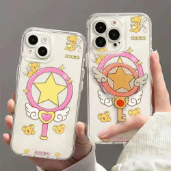 Kawaii Cardcaptor Sakura Bracket Phone Case For IPhone 16 15 14 13 12 11 Mini Pro Max X XR XSMax 7 8 Plus SE20 Transparent Cover