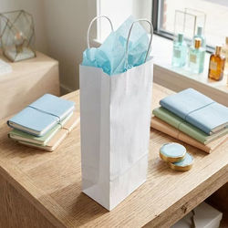 White Kraft Paper Merchandise Handle Bags 5 7/8" x 3 9/16" x 12 5/8" 50 Pack GMB3W
