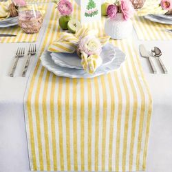 TEMU 1pc Striped Table Runner - Yellow And , Rectangular Short Dining Table, Coffee Table, And Home Decor | Decoration | Texture, Tablecloth Accessory