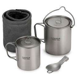 Ultralight 750ml Titanium Pot Portable Titanium Water Mug Cup with Lid and Foldable Handle Outdoor Camping Cooking Picnic