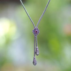 'Gold-Accented Garnet Citrine Silver Floral Lariat Necklace'