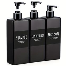 TEMU 3pcs Square Bottles, 16.9oz Empty Refillable Soap Dispenser Bathroom With Labels, 500ml Reusable Plastic Press Pump Bottles Lotion Container For Bathroom Kitchen Hotel Shampoo Conditioner,black