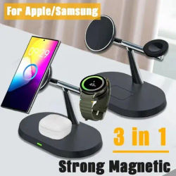 3 in 1 Magnetic Wireless Charger Dock For Magsafe iPhone 16-12 Pro Max Samsung S24 Apple/Galaxy Watch Airpods/Buds Fast Charging