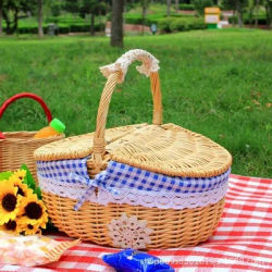 NUOVI cestini portaoggetti con manico in vimini retrò, cestino da picnic con coperchio, cestino per frutta e cibo, accessori per l'organizzazione della casa